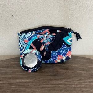 Vera Bradley Mirror Cosmetic Makeup Case Lotus Flower Swirl Quilted Bag NWOT